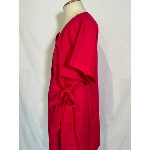 NWT Hudson North Fushsia Pink Red Linen Blend Wrap Belted Summer Dress Sz 2XL - Picture 14 of 15